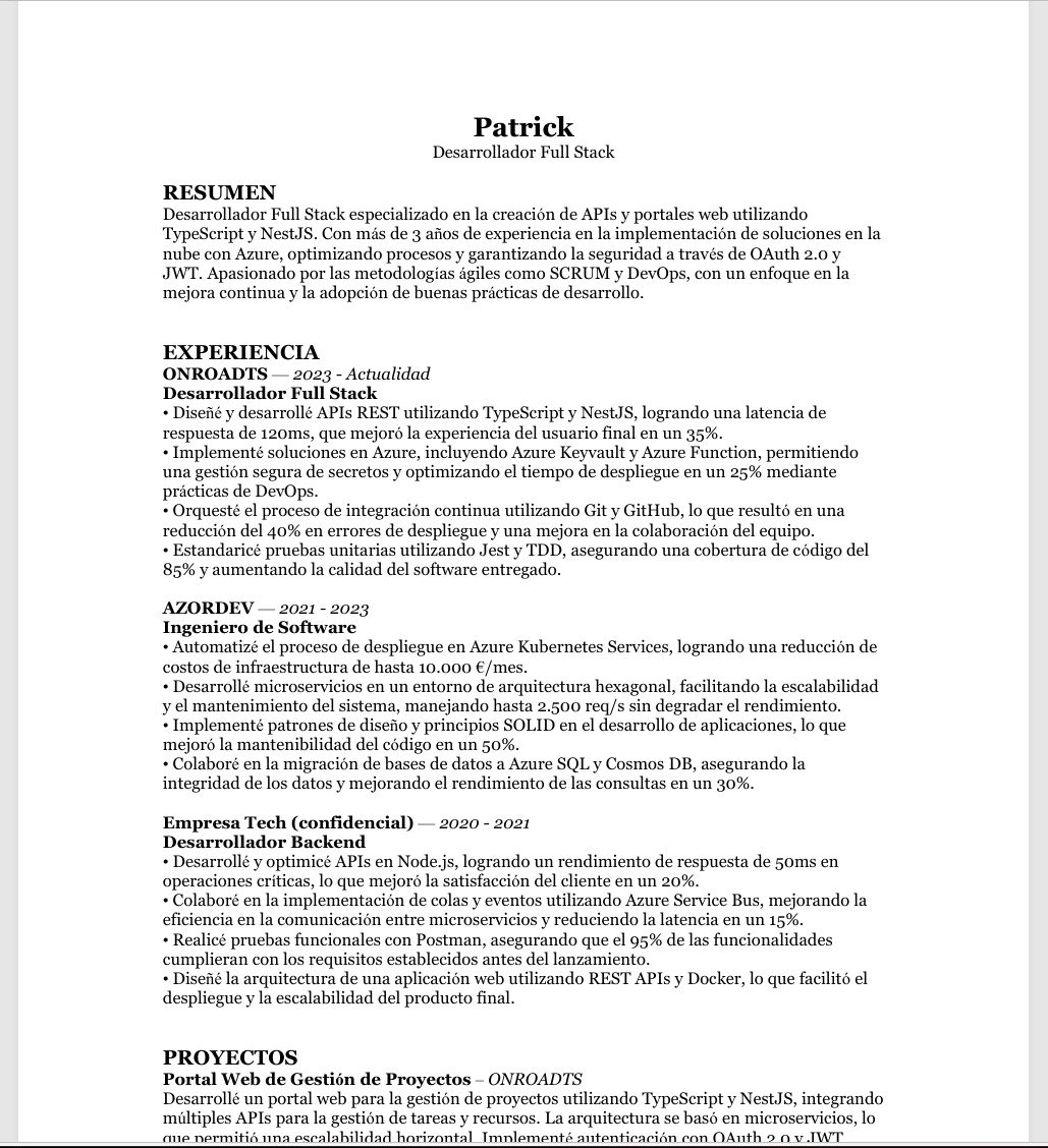 Resultado del generador de CV